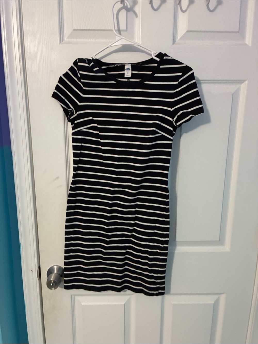 Old Navy Black and White Striped Short Sleeve Mini Dress